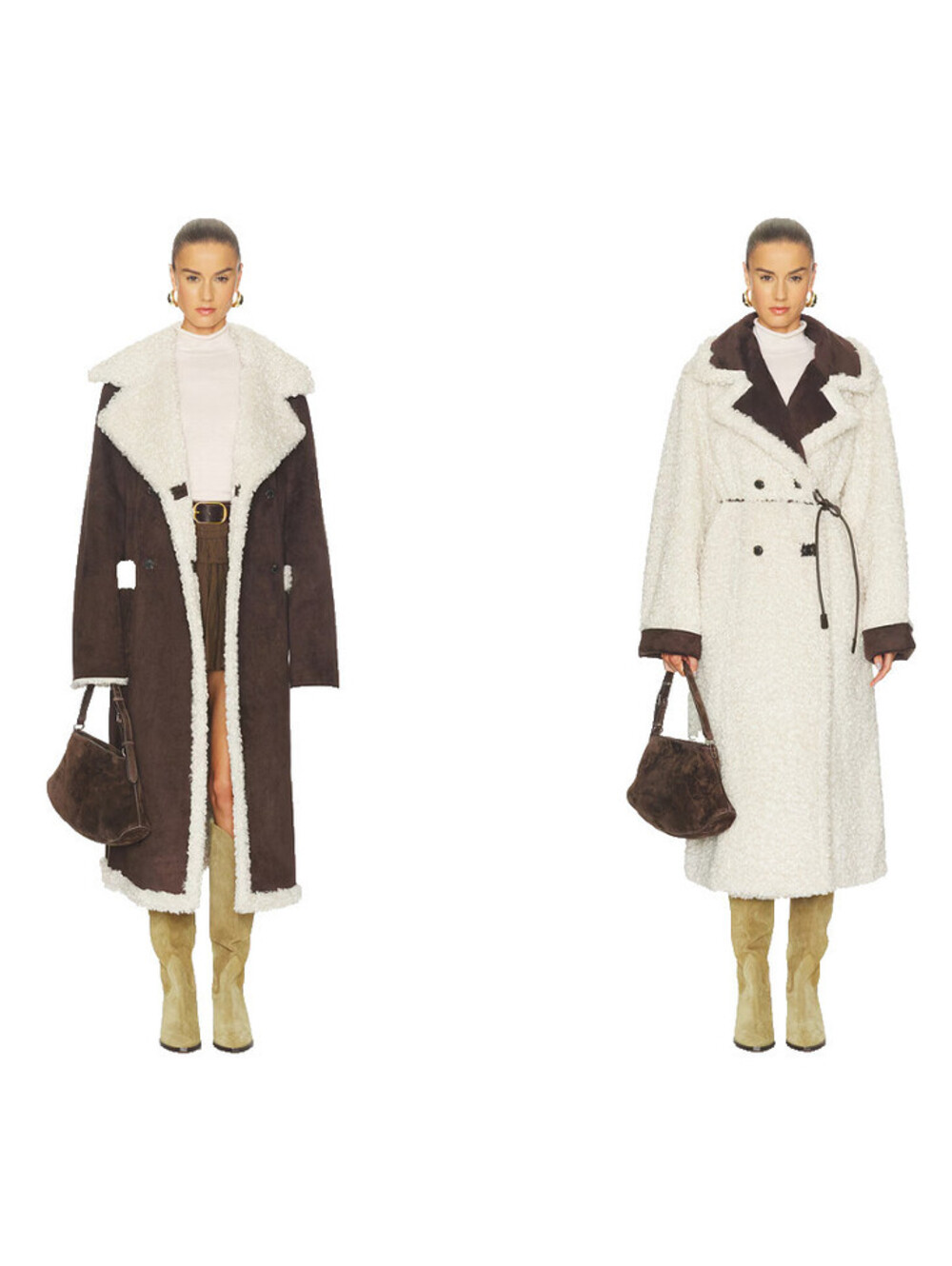 TULAROSA Lydia Reversible Coat faux suede Dark Brown faux fur Cream size S $359